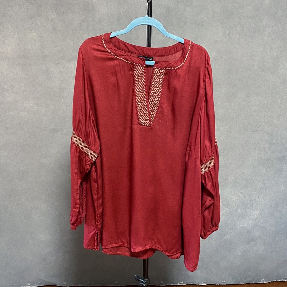 🍂🍃🍁 Bundle sale eligible! Lane Bryant Smocked Peasant Blouse Red Plus 26/28